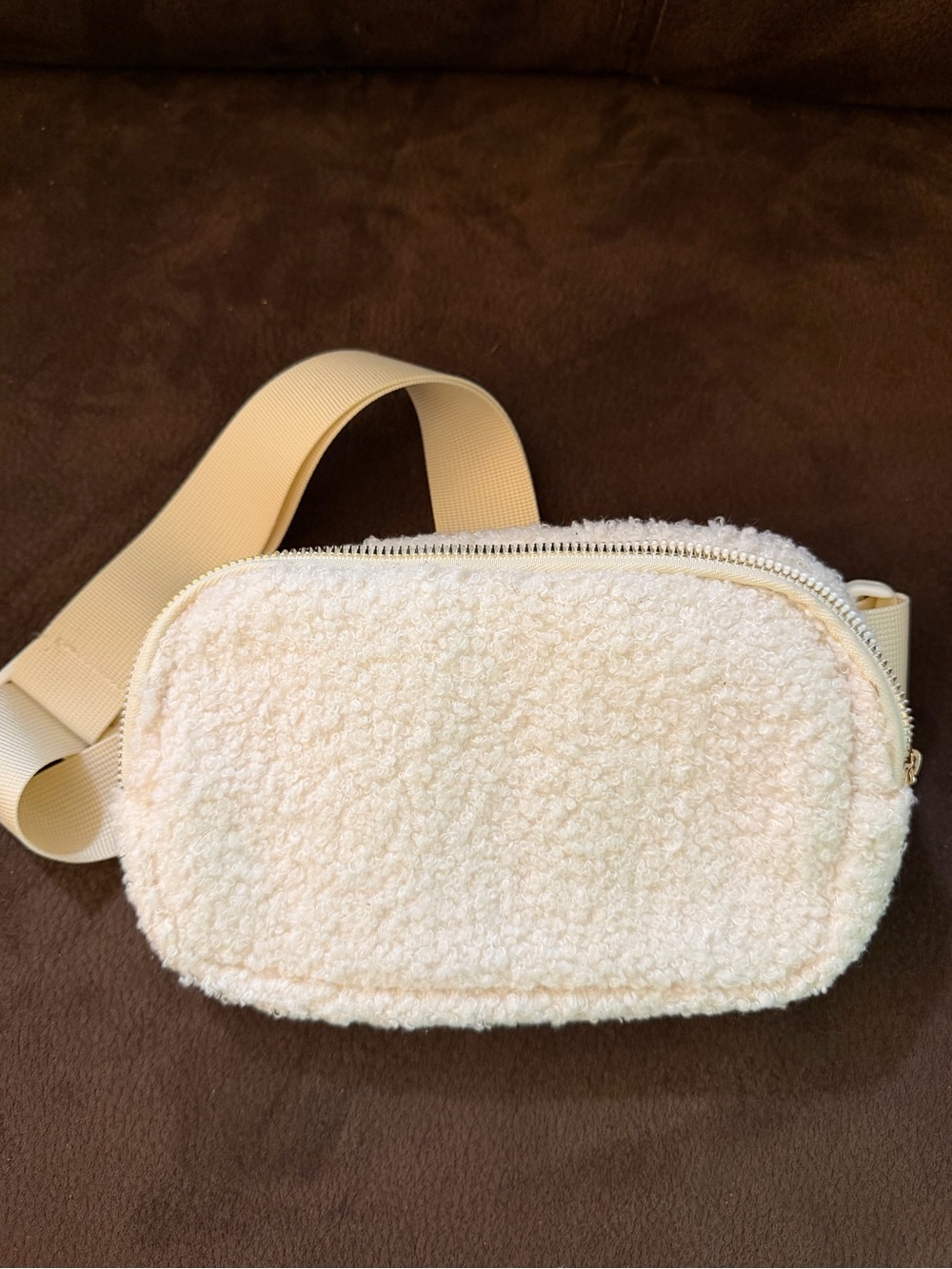 Cream Sherpa Fanny Pack Crossbody Bag